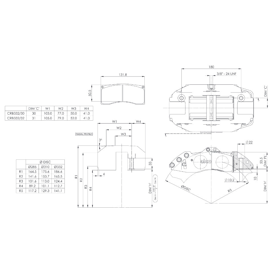 Alcon CRB332 "Motorsports" 4 Piston Calipers PAIR