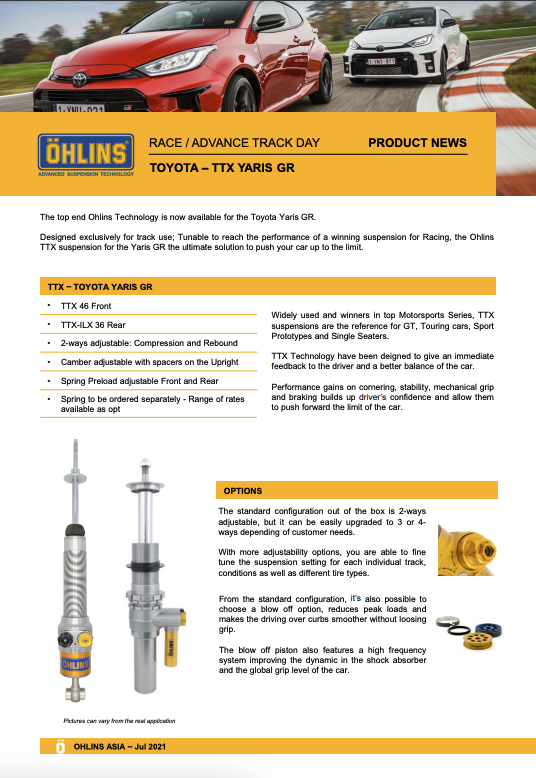 Öhlins Toyota Yaris GR TTX 2 way adjustable Trackday Coilovers