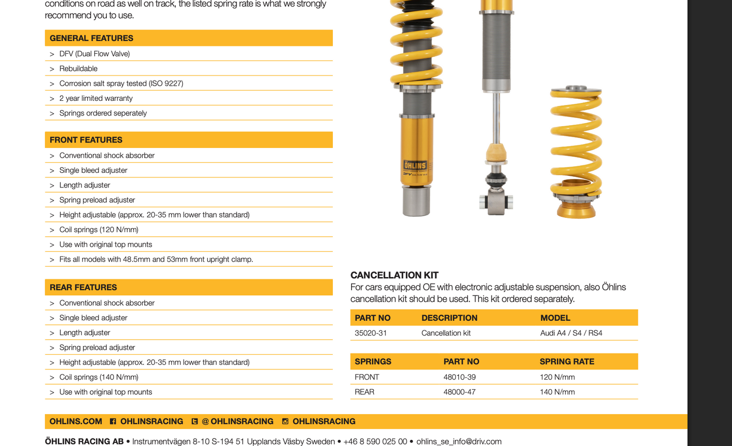 Öhlins Road & Track Coilovers – Audi A4/S4/RS4 B9 & A5/S5/RS5 F5
