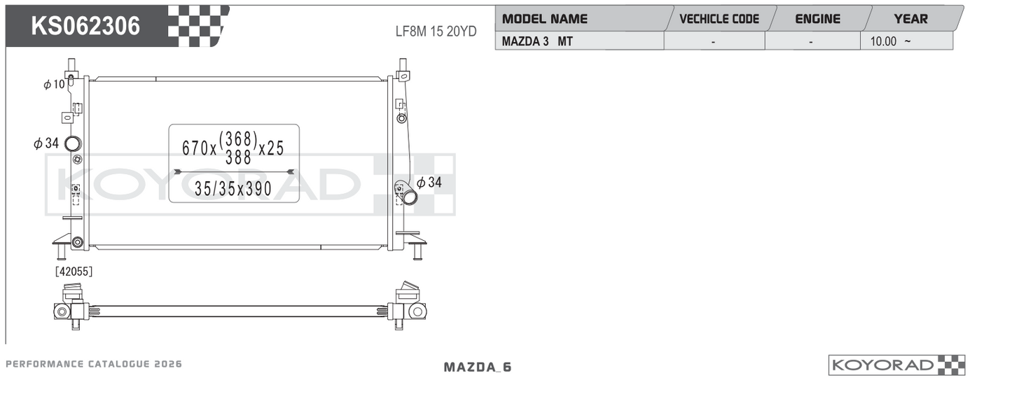 Koyo Performance Radiator Mazda 3 BL MPS 2.3L Turbo MT 2009-2014