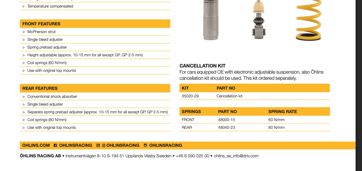 Öhlins Road & Track Coilovers – Mini Cooper / Cooper S / JCW F55/F56/F57