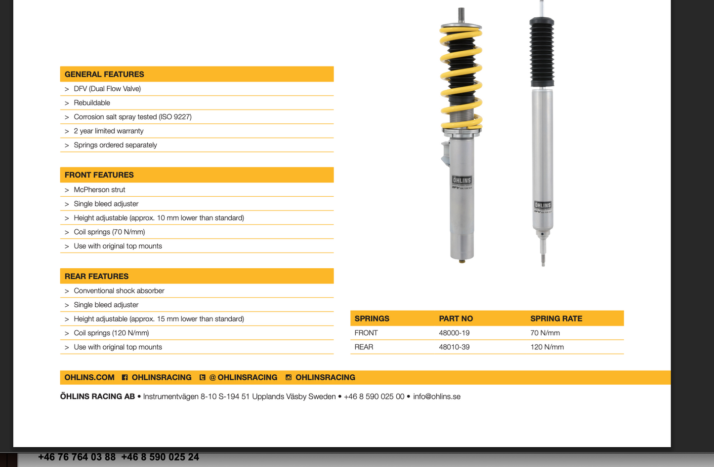 Öhlins Road & Track Coilovers – BMW 1 Series E81/E82/E87/E88 & 3 Series E90/E91/E92/E93