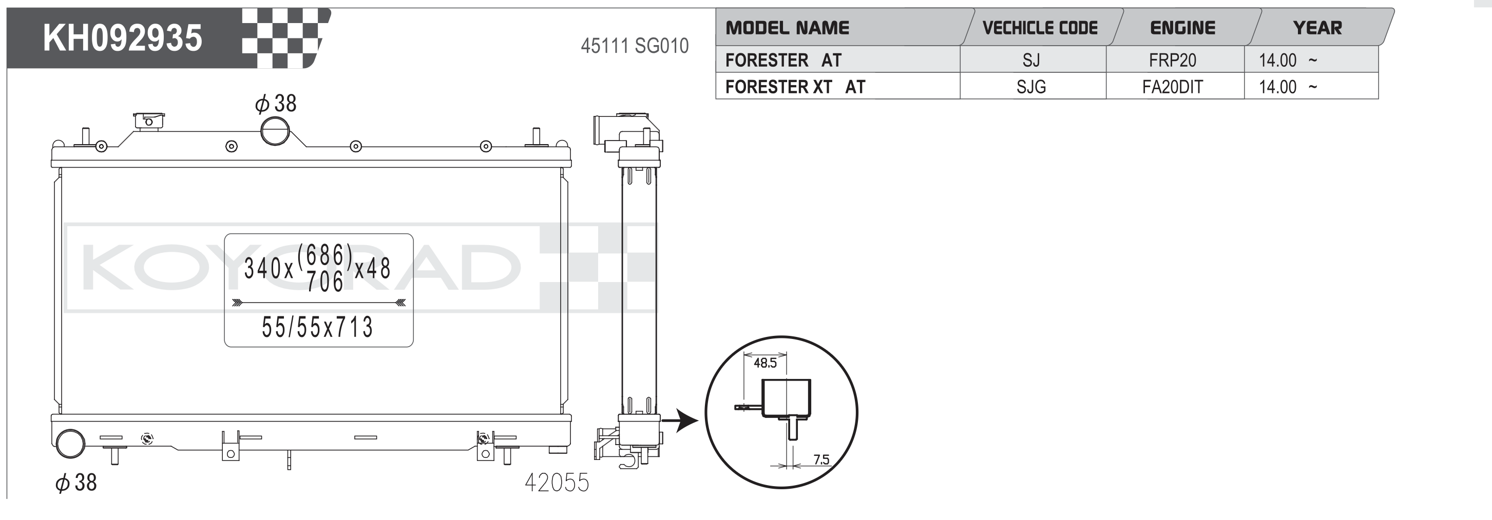 Koyo (Koyorad) Performance Radiator: Subaru Forester SJ / Forester XT SJG AT 2014+