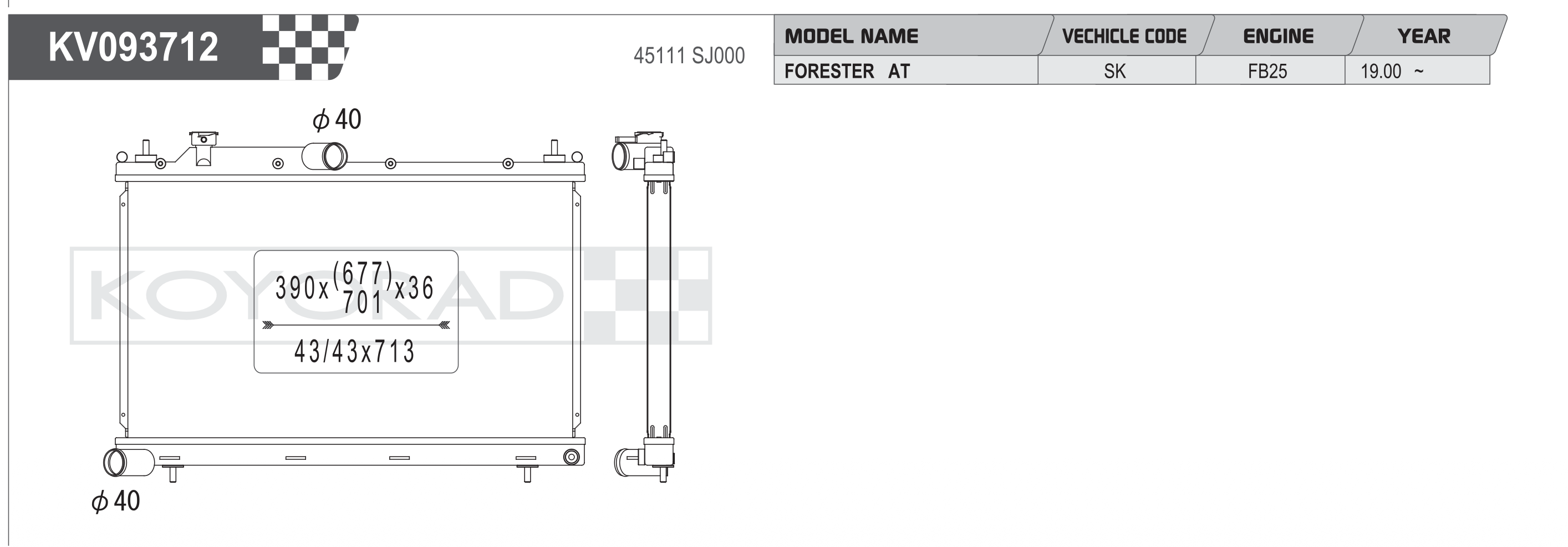 Koyo (Koyorad) Performance Radiator: Subaru Forester SK FB25 AT 2019+