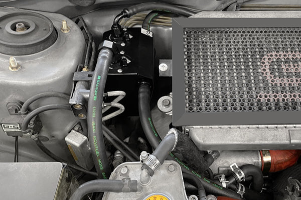 Radium 20-0608-FL catch can kit installed on an EJ205