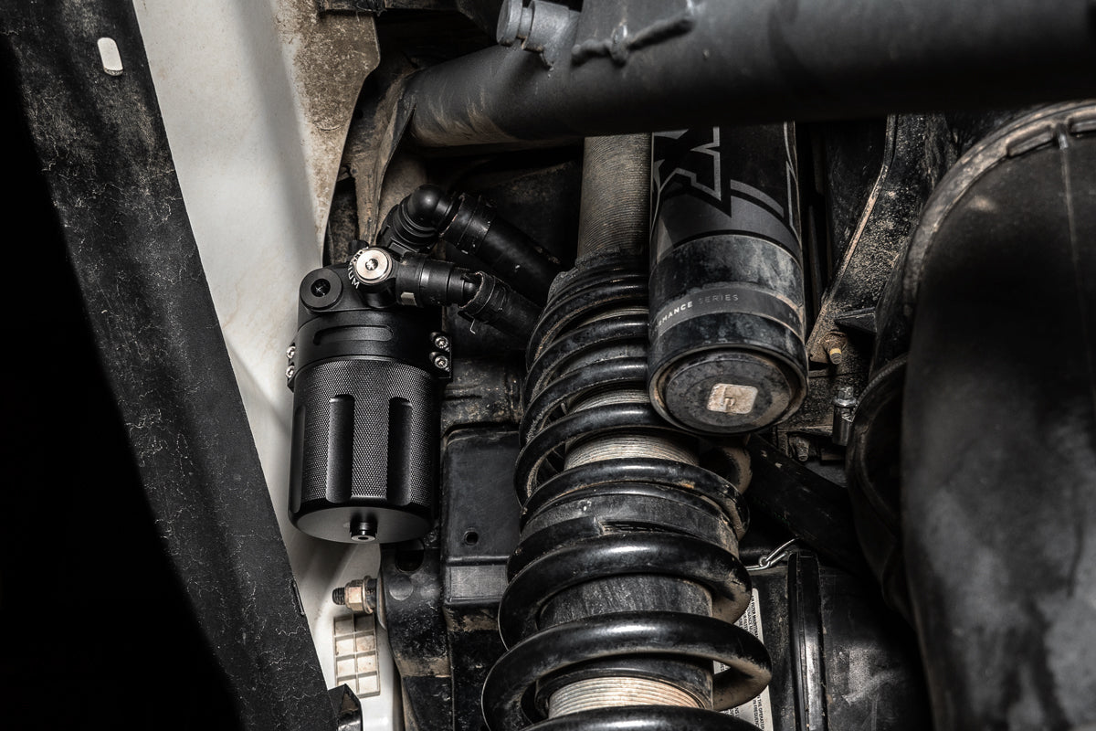 Radium Can-Am Maverick X3 catch can VTE configuration installed