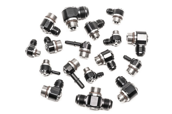 Radium V2 AN ORB to Hose Barb Low Profile Swivel Banjo Fittings