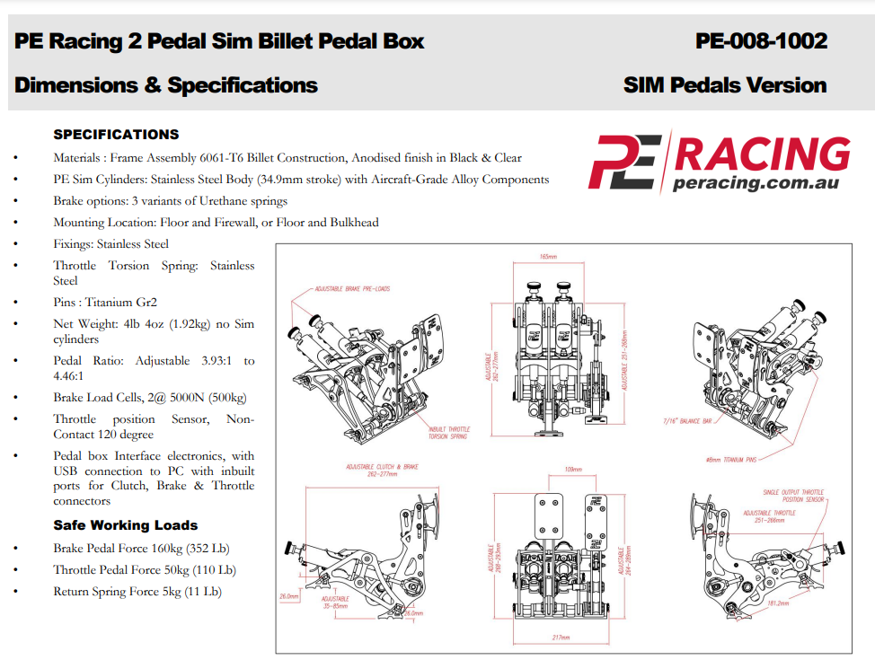 Load Cell Sim Racing Pedals Kit - Professional Driver Training PE-00X-1002