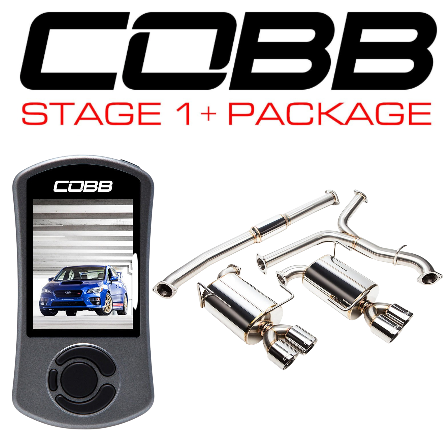Cobb Stage 1+ Package - Accessport & Cat-Back Exhaust - 11-14 STI / 11-14 WRX (Australian Spec)