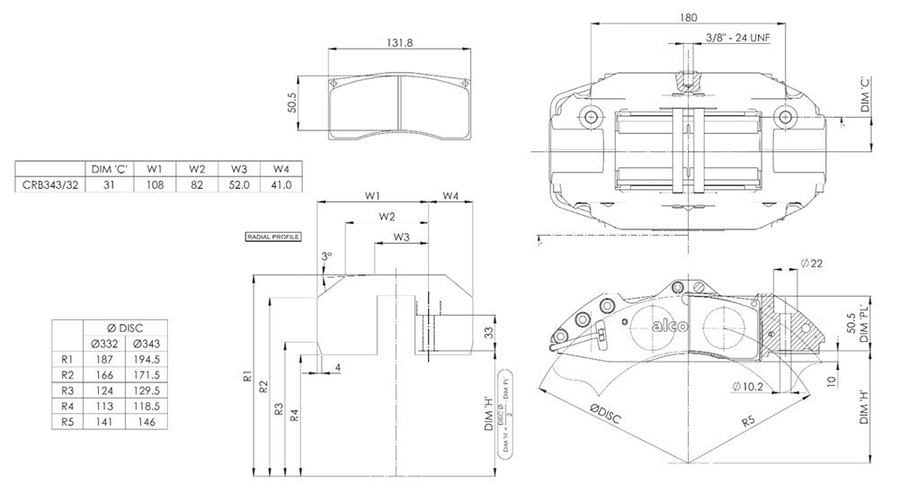 Alcon CRB343 "Motorsports" 4 Piston Calipers (PAIR)