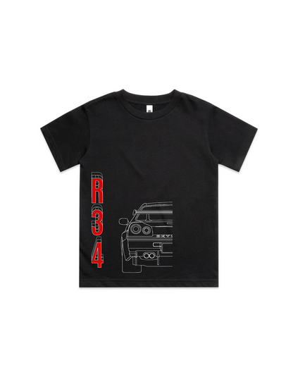 Black Kids Nissan Skyline R34 T-Shirt