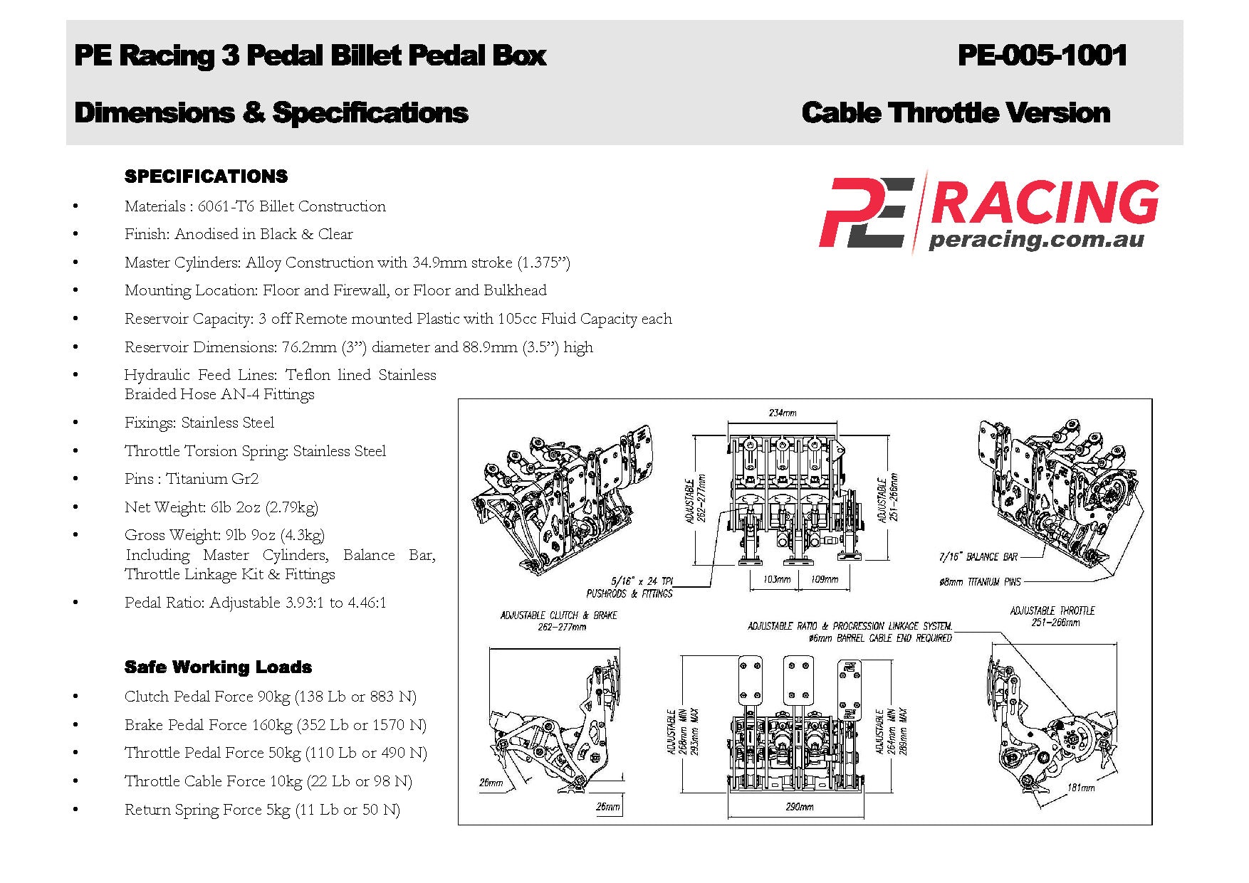 continue 3 Pedal Box - Billet PE-005-4000