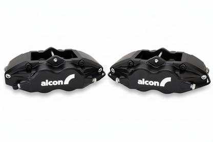 Black Alcon brake calipers with white logo