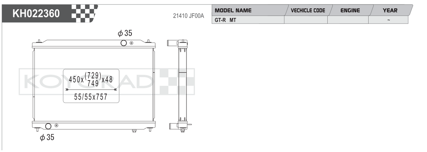 Koyo Performance Radiator Nissan GT-R R35 VR38DETT MT