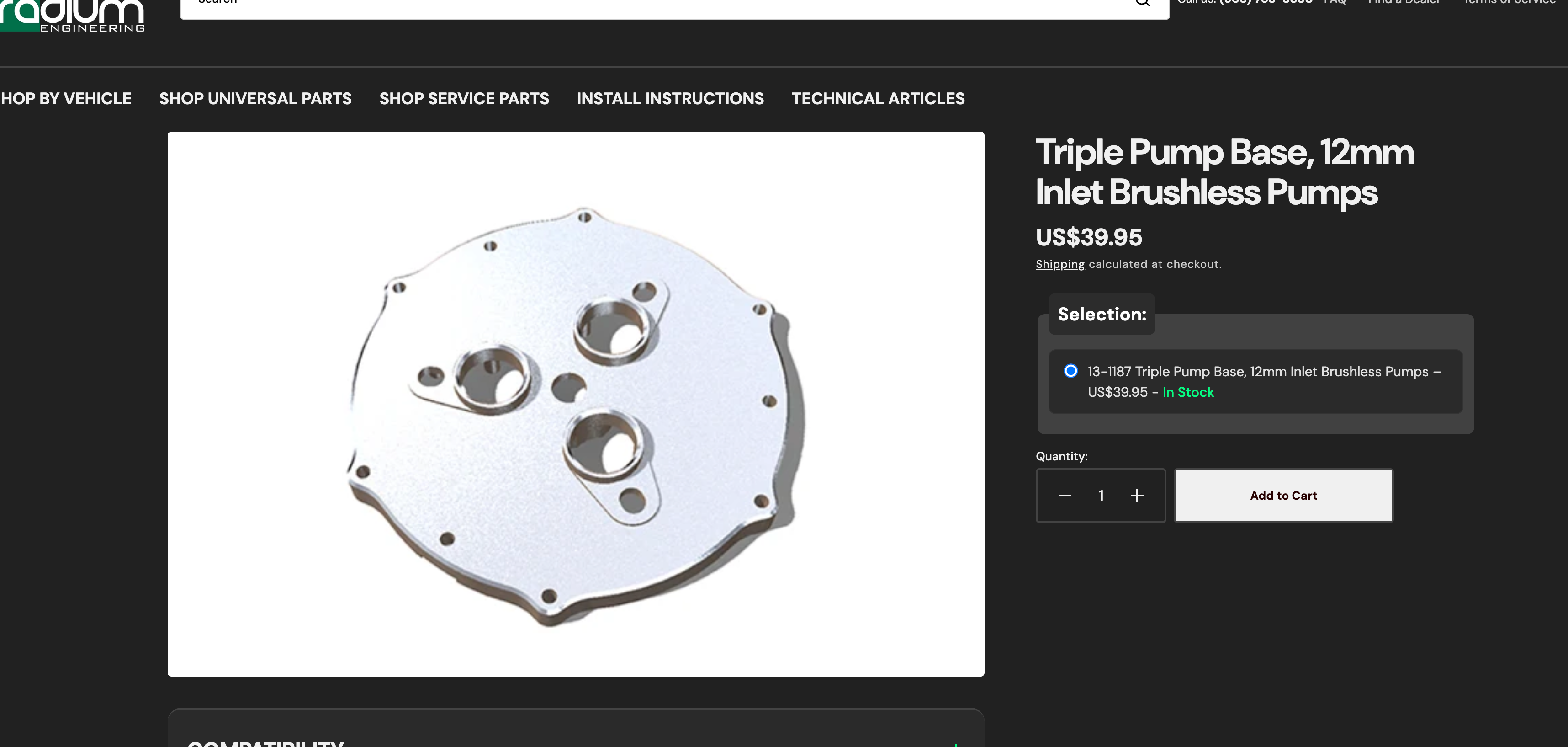 Radium Engineering compatible pumps information – 13-1187