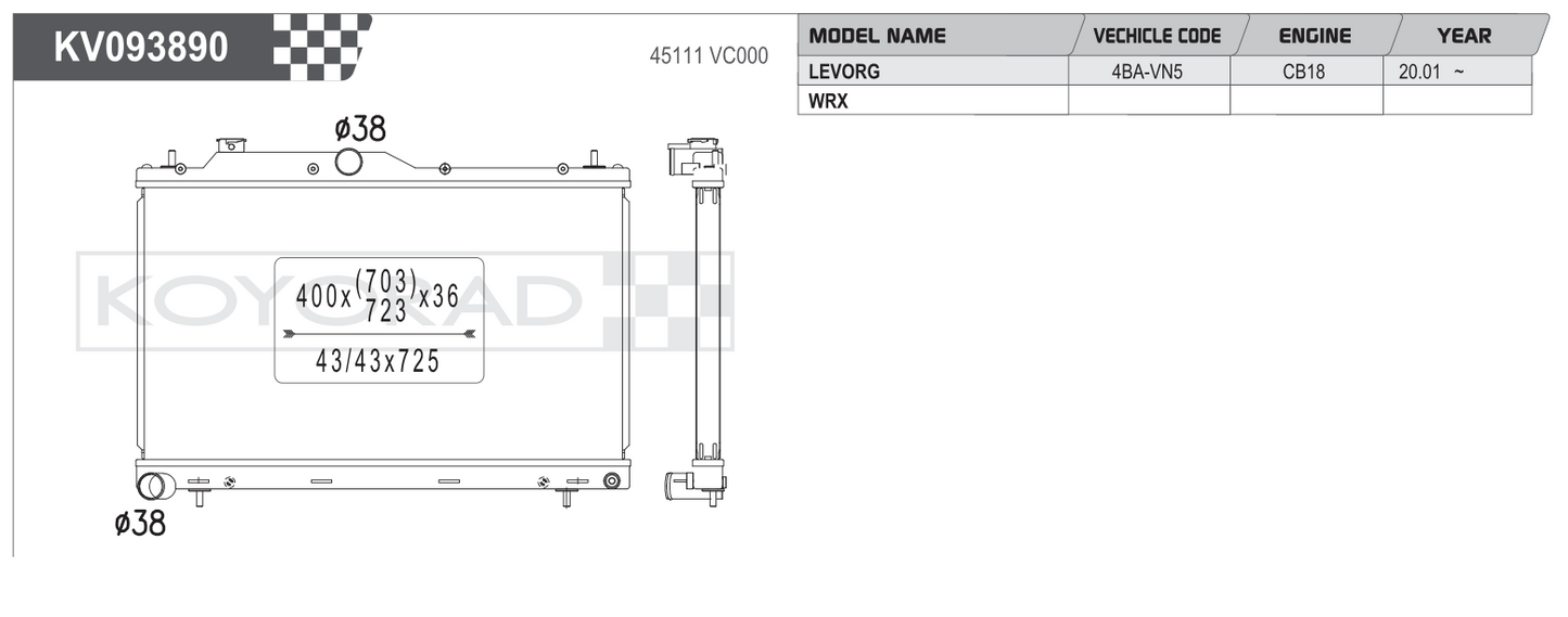Koyo Performance Radiator Subaru WRX VB FA24 2022+