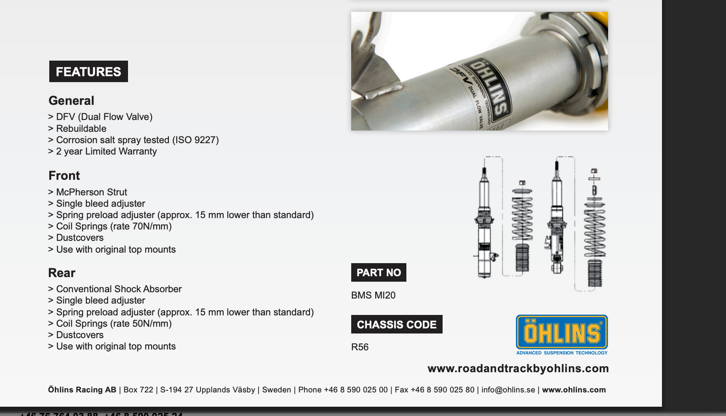 Öhlins Road & Track Coilovers – Mini Cooper / Cooper S R56