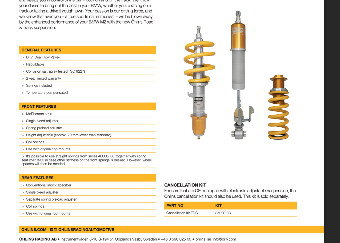 Öhlins Road & Track Coilovers – BMW M2 G87 / M3 G80 / M4 G82 RWD