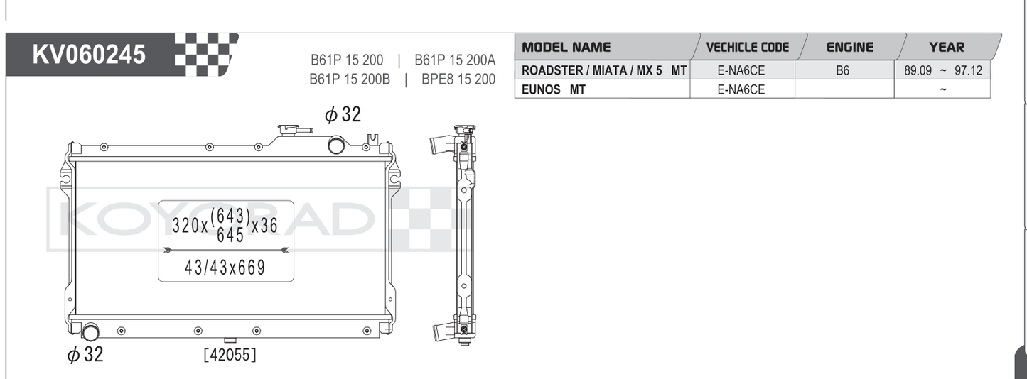 Koyo Performance Radiator Mazda MX-5 Miata NA 1.6/1.8L MT 1989-1997