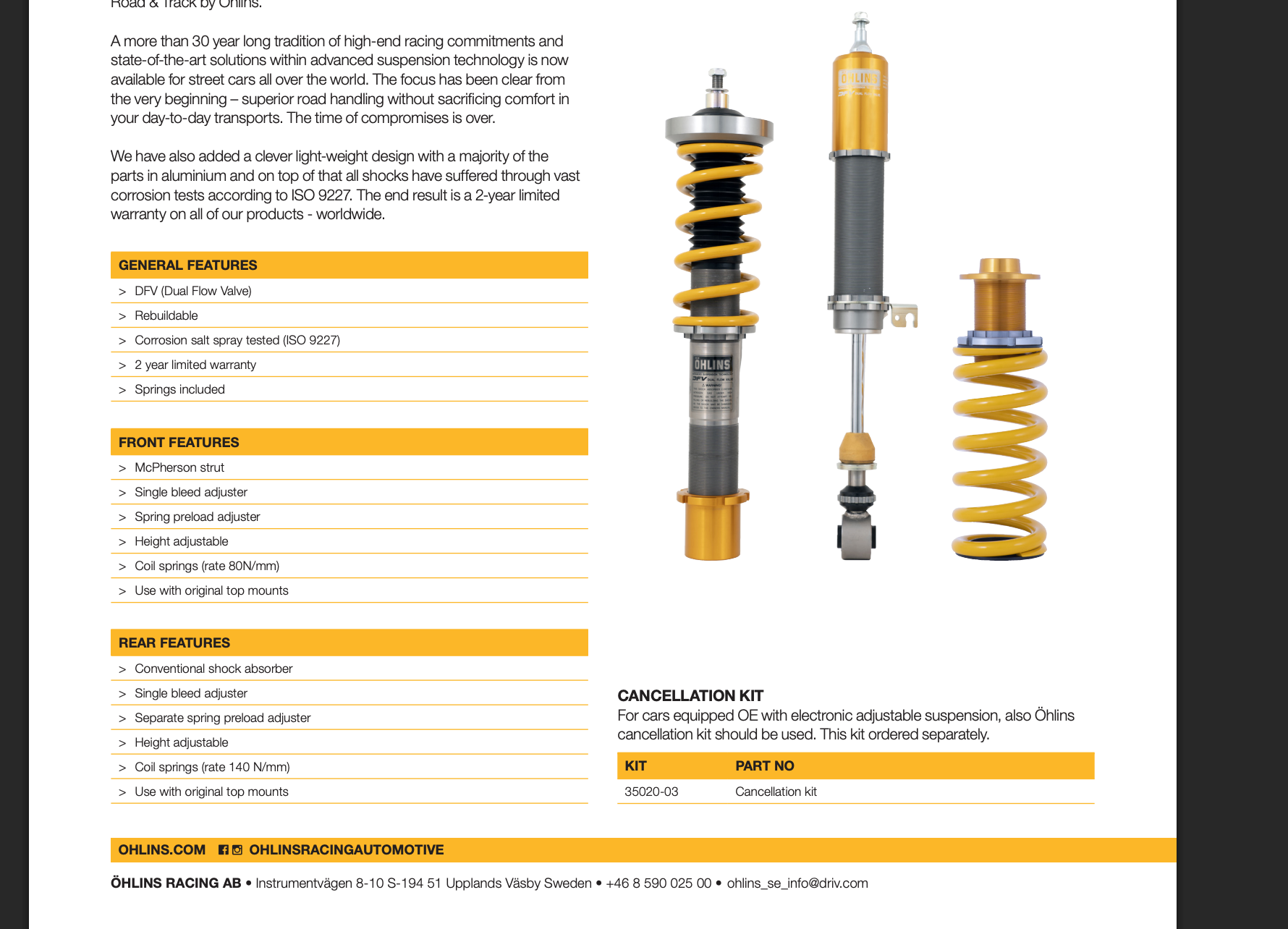 Öhlins Road & Track Coilovers – BMW 1/2/3/4 Series F20/F22/F30/G20/F32