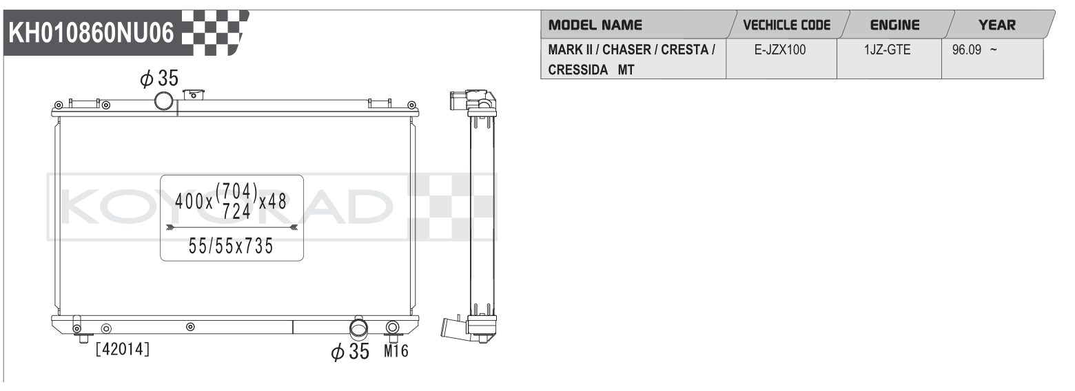 Koyo Performance Radiator Toyota Mark II / Chaser / Cresta / Cressida JZX100 1JZ-GTE MT 1996+