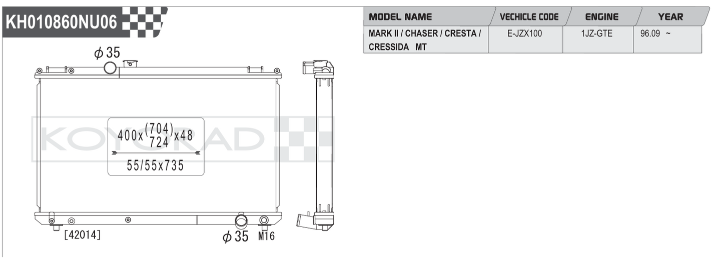 Koyo Performance Radiator Toyota Mark II / Chaser / Cresta / Cressida JZX100 1JZ-GTE MT 1996+