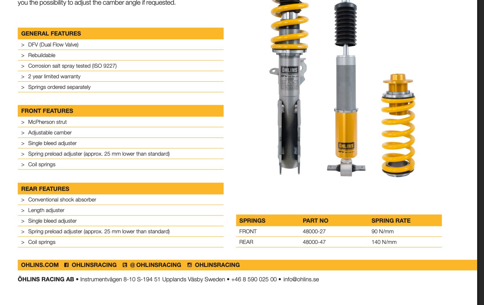 Öhlins Road & Track Coilovers – Ford Mustang EcoBoost / GT (2015–2017)