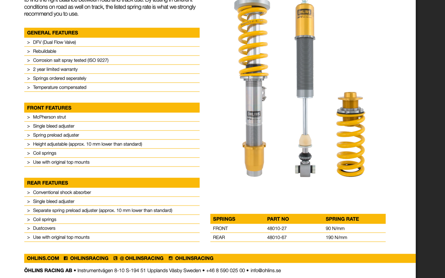 Öhlins Road & Track Coilovers – BMW M2 F87 / M3 F80 / M4 F82