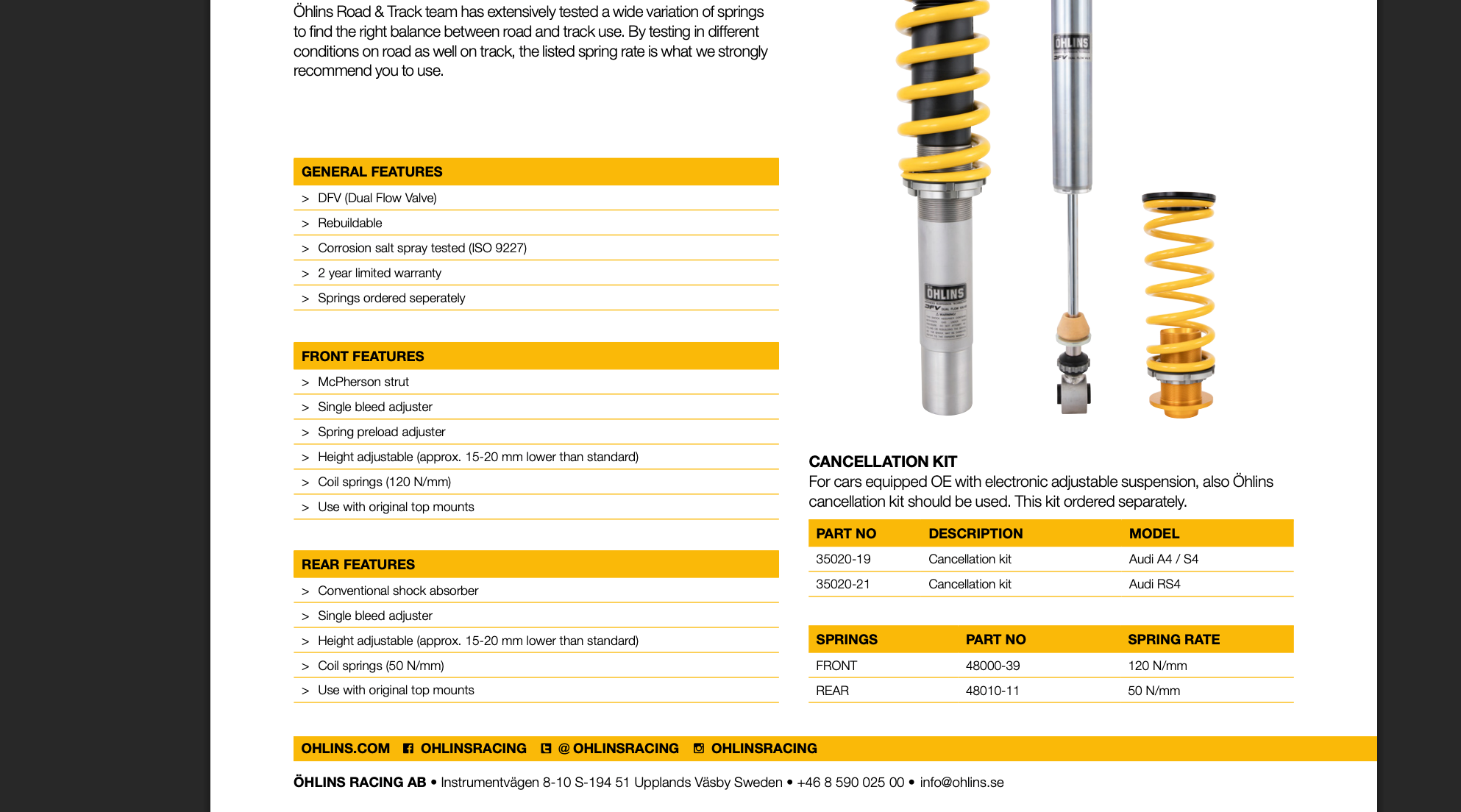 Öhlins Road & Track Coilovers – Audi A4/S4/RS4 B8 & A5/S5/RS5 8T