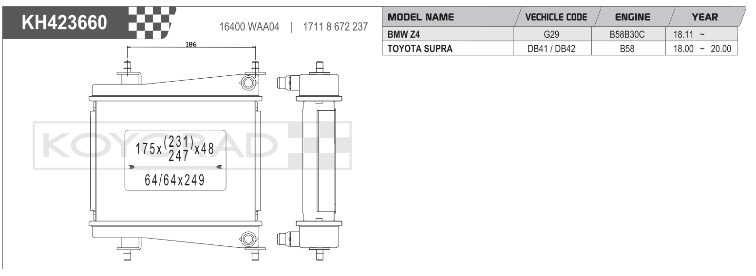 Koyo Performance Radiator Toyota GR Supra A90 / BMW Z4 G29 B58 2018+