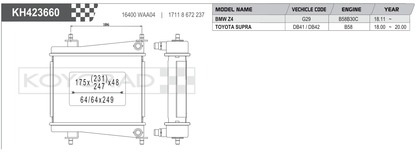 Koyo Performance Radiator Toyota GR Supra A90 / BMW Z4 G29 B58 2018+