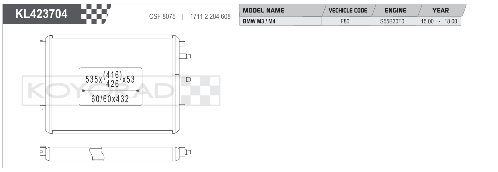 Koyo Performance Radiator BMW M3/M4 (F80/82/83) 2015-2020 / M2 Comp. (F87) 2019-2020