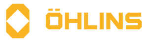 Öhlins logo with a yellow diamond symbol and text on a white background